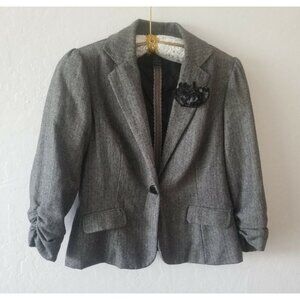 Stooshy Womens XL Jacket One-Button Blazer Gray Ruched Sleeve Casual Lightweight